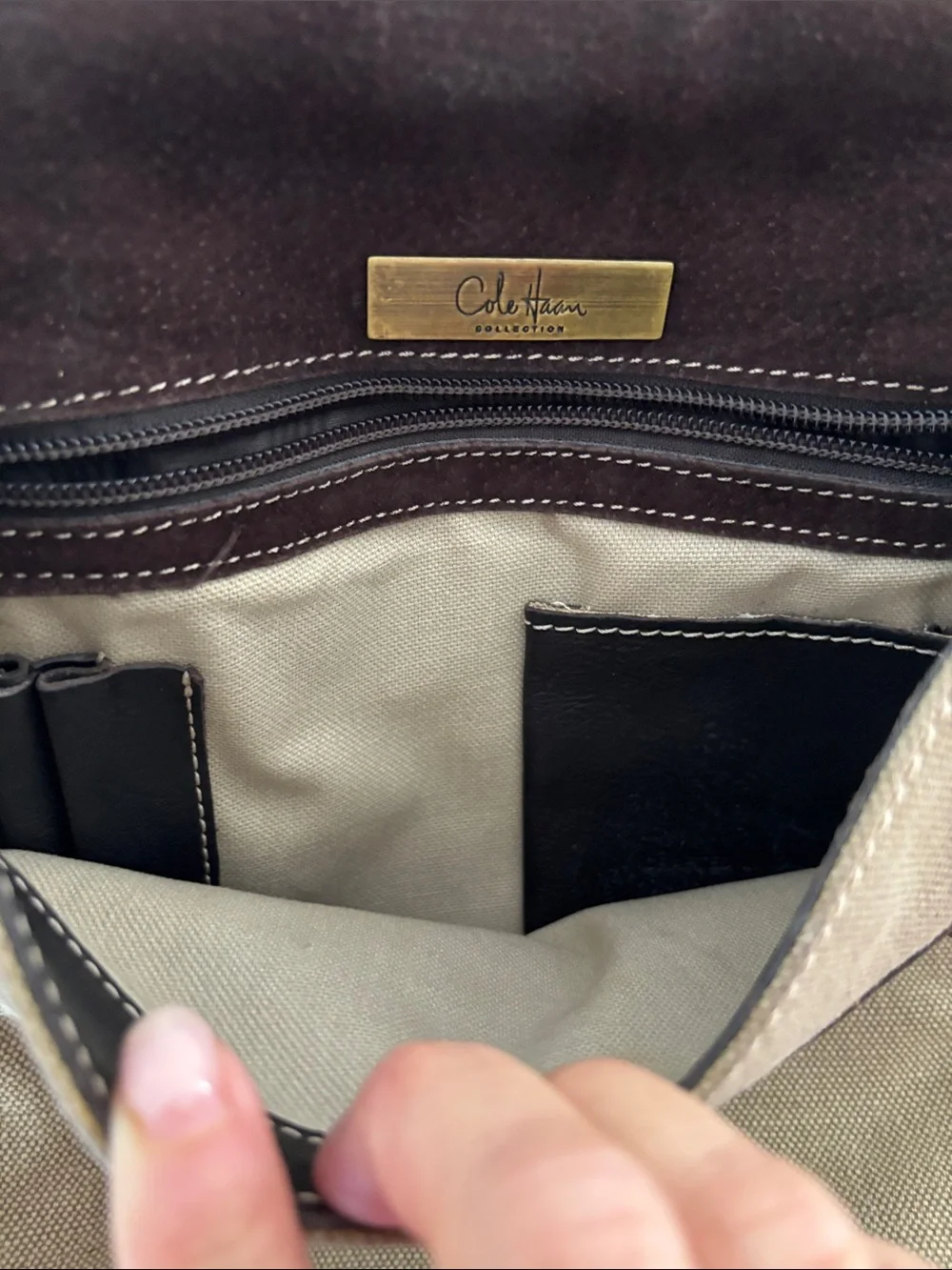 Cole Haan Dark Brown Leather Messenger with Whipstitch Trim